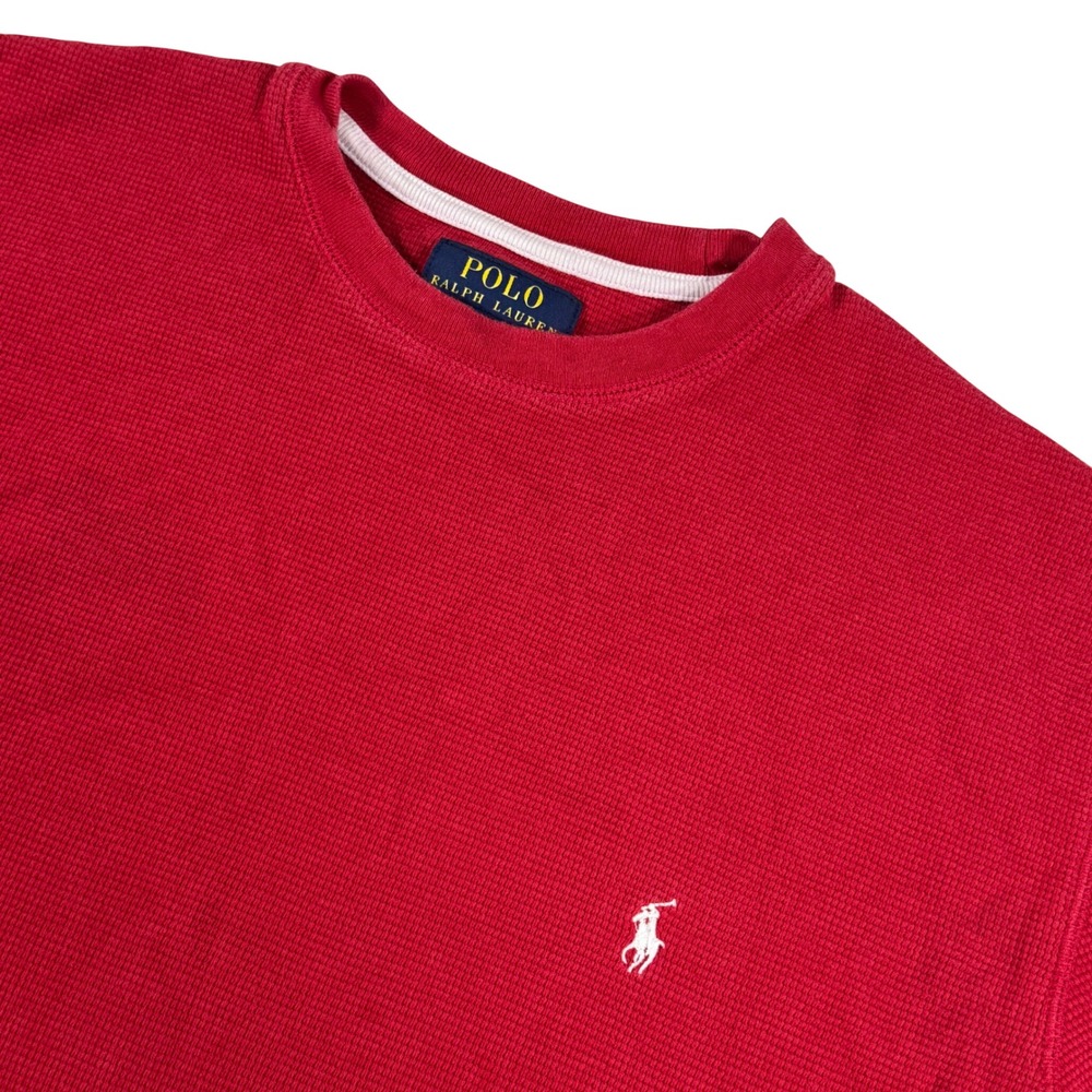 Polo Ralph Lauren Red Waffle Knit Thermal Long Sleeve Shirt Men's Size L Preppy
